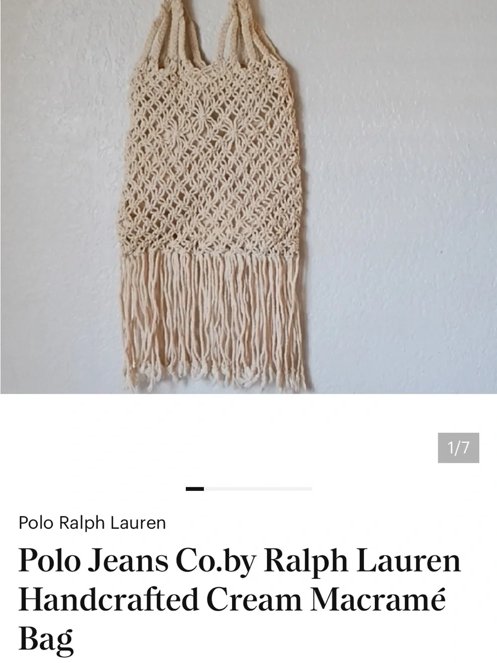 Polo by Ralph Lauren Cream Macramé Fringe Tote